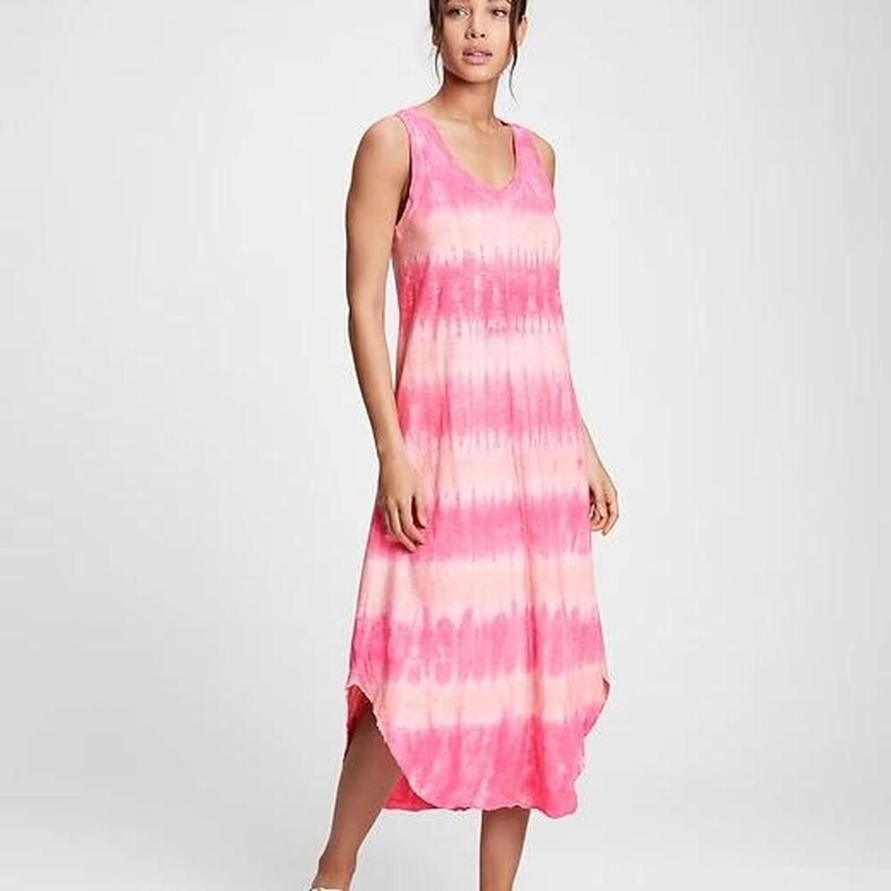 GAP 100% cotton Pink tie-dye midi dress | L | Boho Beach coverup ResortWear Swim